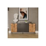 Buffet Moderno de 4 Puertas, Color Gris Oscuro-Roble