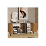 Buffet Moderno de 4 Puertas, Color Gris Oscuro-Roble