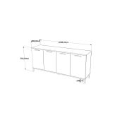 Buffet Moderno de 4 Puertas, Color Gris Oscuro-Roble