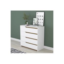 Cómoda de 4 Cajones Blanco y Nogal - 80x47x92 cm - Diseño Moderno.