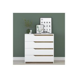 Cómoda de 4 Cajones Blanco y Nogal - 80x47x92 cm - Diseño Moderno.