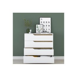 Cómoda de 4 Cajones Blanco y Nogal - 80x47x92 cm - Diseño Moderno.