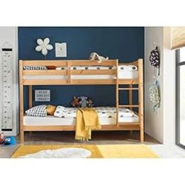 Litera Juvenil Convertible en Dos Camas Individuales, Madera Maciza de Pino, Escalera Reversible, Color Natural , 97x207x140 cm