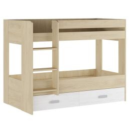 Litera con Cajonera en Blanco y Natural - 95.6 cm (Largo) x 195.4 cm (Ancho) x 146.6 cm (Alto)