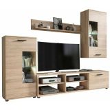 Mueble de Salón Moderno con Leds, Acabado en Cambria, Medidas: 229 cm (An) x 200 cm (Al) 38 cm (Fon) - Meyvaser
