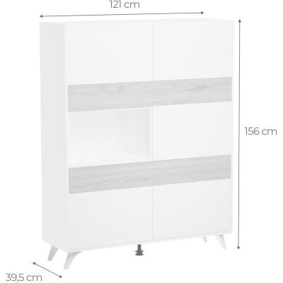 Mueble Vitrina para Salón o Comedor, Aparador cocina, Color Roble y Blanco, Medidas: 120 cm (An) x 150 cm (Al) x 40 cm (Fon)