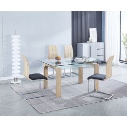 Pack 4 sillas de Comedor, Acabado en símil Piel Color Negro y Madera, Medidas: 44 cm (An) x 57 cm (Lar) x 97 cm (Al)