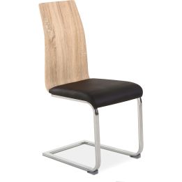 Pack 4 sillas de Comedor, Acabado en símil Piel Color Negro y Madera, Medidas: 44 cm (An) x 57 cm (Lar) x 97 cm (Al)