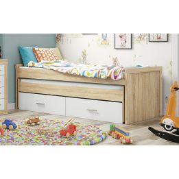 Cama Nido Juvenil con Dos Camas y Dos Cajones - Dormitorio en Cambria y Blanco - 200,5 x 98 x 72 cm