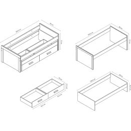Cama Nido Juvenil con Dos Camas y Dos Cajones - Dormitorio en Cambria y Blanco - 200,5 x 98 x 72 cm