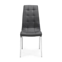 Juego de 4 Sillas Tapizadas en Símil Piel Gris Oscuro con Patas Cromadas, Asiento y Respaldo Ergonómicos- Medidas 43x63x97 cm