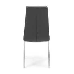 Juego de 4 Sillas Tapizadas en Símil Piel Gris Oscuro con Patas Cromadas, Asiento y Respaldo Ergonómicos- Medidas 43x63x97 cm
