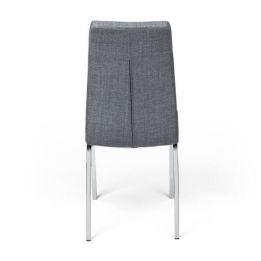 Juego de 4 Sillas Tapizadas en Símil Piel Gris Claro  con Patas Cromadas, Asiento y Respaldo Ergonómicos- Medidas 43x63x97 cm