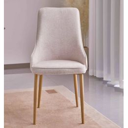 Juego de 4 Sillas Tapizadas en Tela Beige Repelente al Agua con Patas Metálicas en Acabado Madera - Medidas 96x56x40 cm
