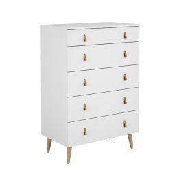 Cómoda con 5 Cajones, para Dormitorio, Acabado en Color Blanco, Medidas: 80 cm (Ancho) x 120 cm (Alto) x 48 cm (Fondo)