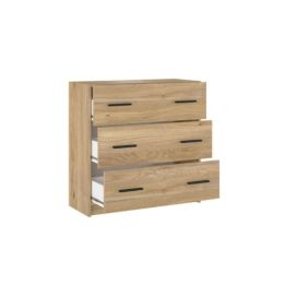 Cómoda de 3 Cajones para Dormitorio, Cajonera Dormitorio, Acabado en Mauvella y Negro, 80 cm (Lar) x 81 cm (Al) x 34,4 cm (Fon)
