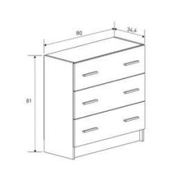 Cómoda de 3 Cajones para Dormitorio, Cajonera Dormitorio, Acabado en Mauvella y Negro, 80 cm (Lar) x 81 cm (Al) x 34,4 cm (Fon)