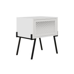 Mesita de noche con 1 cajón Color Blanco y Negro Abatible-48x34x51cm - Diseño moderno