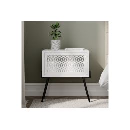Mesita de noche con 1 cajón Color Blanco y Negro Abatible-48x34x51cm - Diseño moderno
