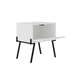 Mesita de noche con 1 cajón Color Blanco y Negro Abatible-48x34x51cm - Diseño moderno