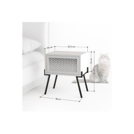 Mesita de noche con 1 cajón Color Blanco y Negro Abatible-48x34x51cm - Diseño moderno